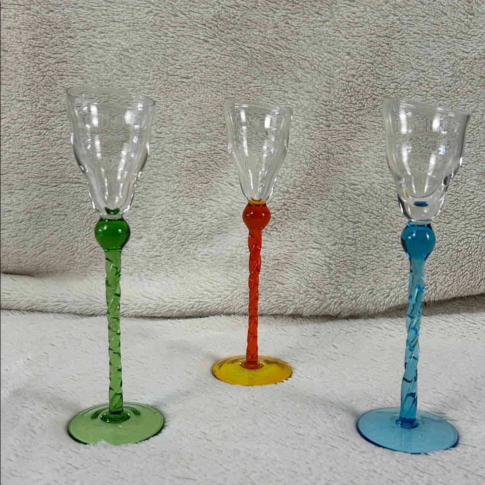 3 Liquear Shot Long coloured stemmed Glasses